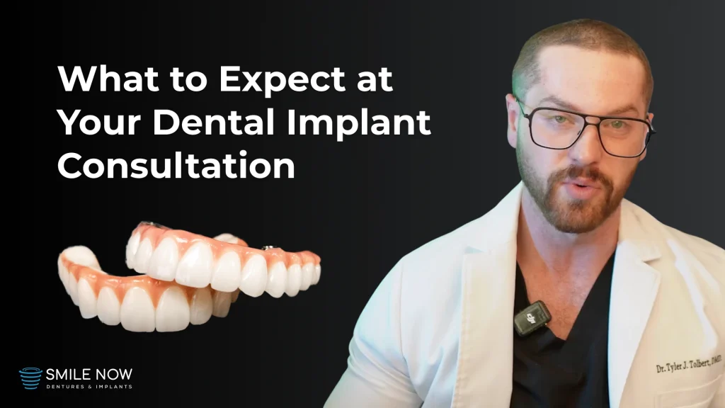 Thumbnail image for a video about what patients can expect at a dental implants free consultation at Smile Now Dentures and Implants.